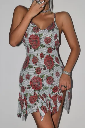 Printed Glitter Backless Chainmail Dress