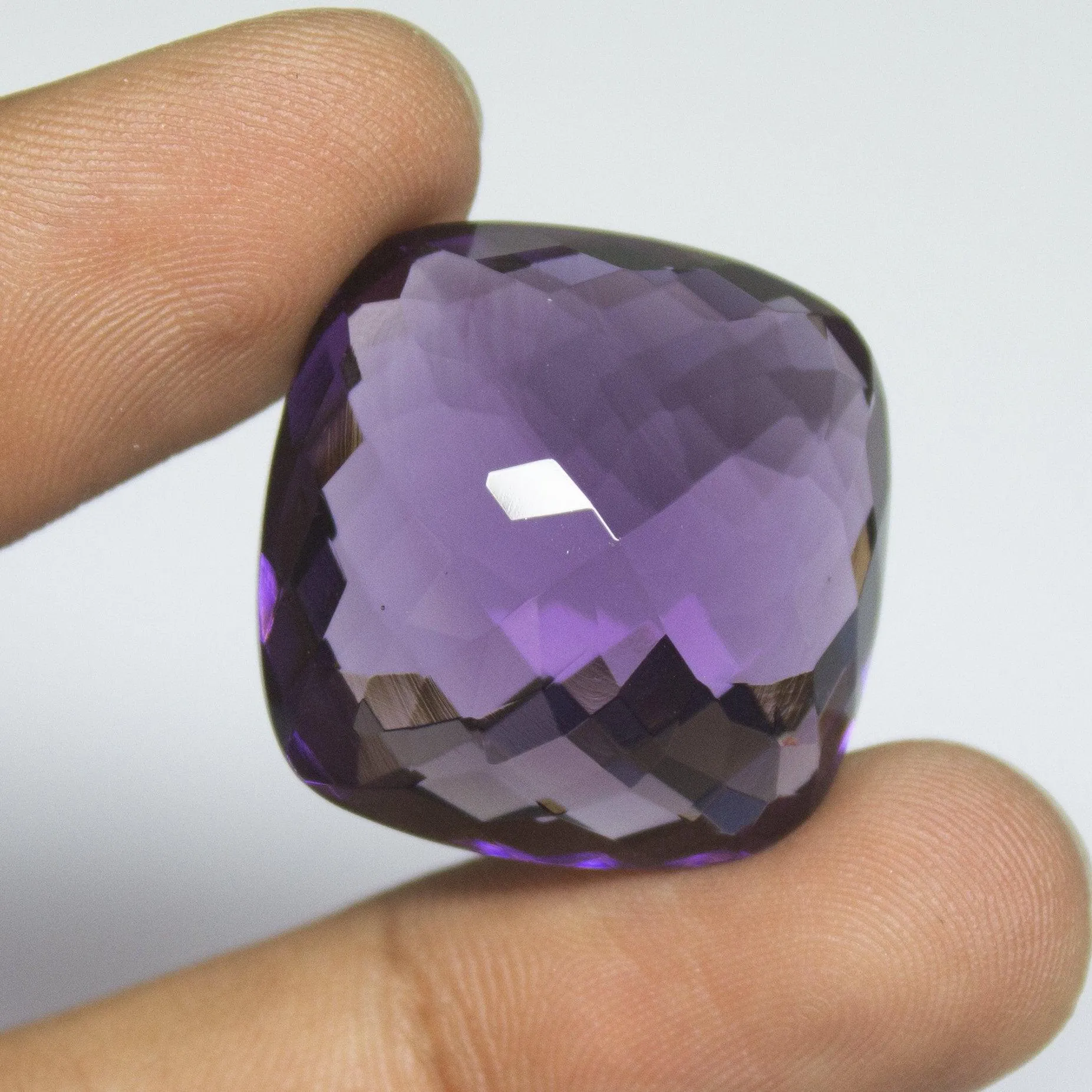 Purple Amethyst Quartz Cushion Checker Cut Loose Gemstone, 25x25x14mm, 54 aprrox