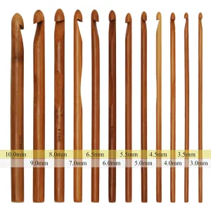 Purple Bamboo Crochet Hook,Carbonized Hook Flat Shank,Bamboo Crochet Starter Set,20pcs/set