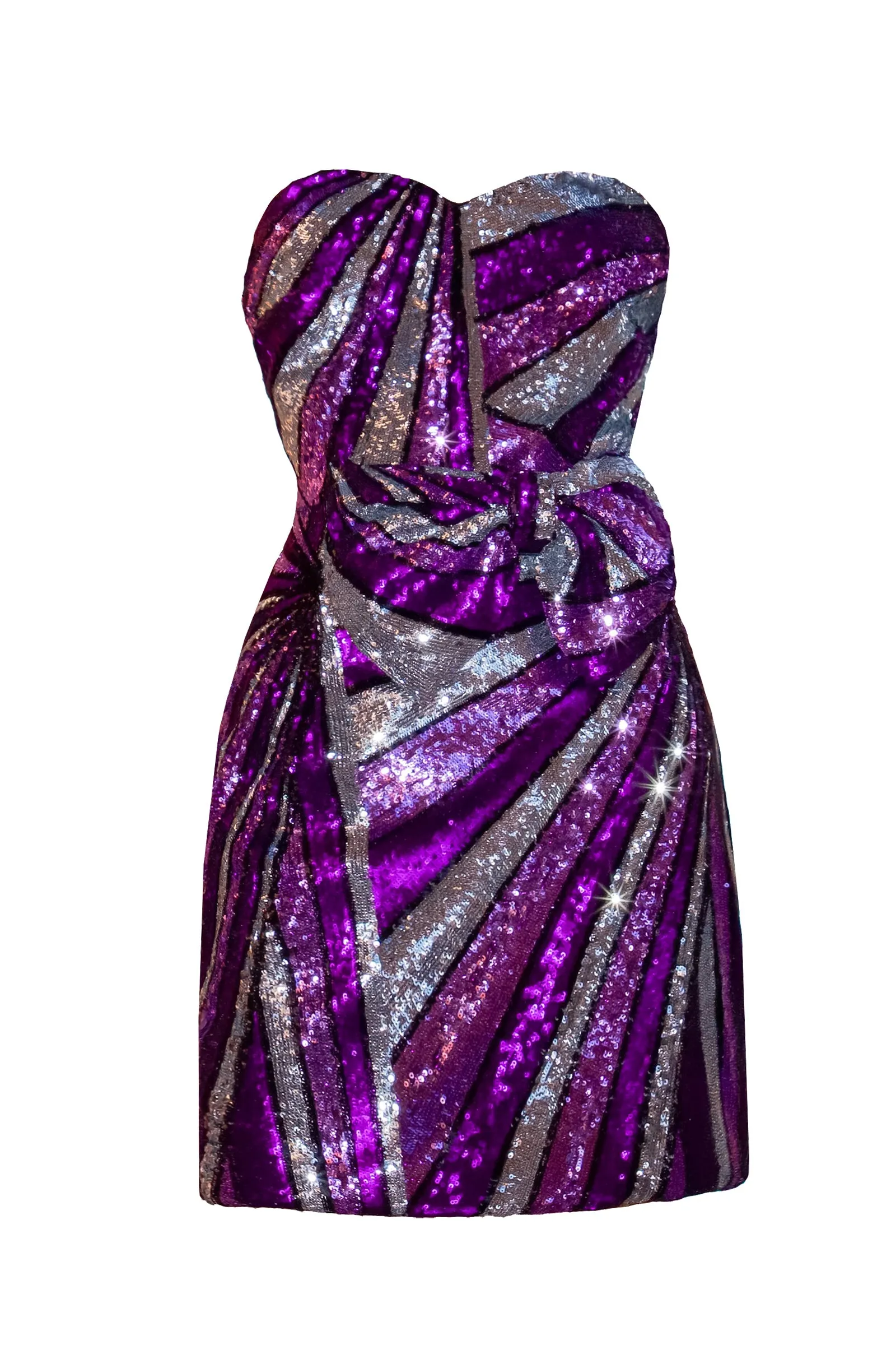 Purple Strapless Sequin Bow Mini Dress