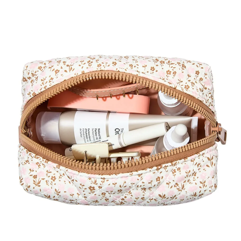 Quilted cosmetic case Brown floral