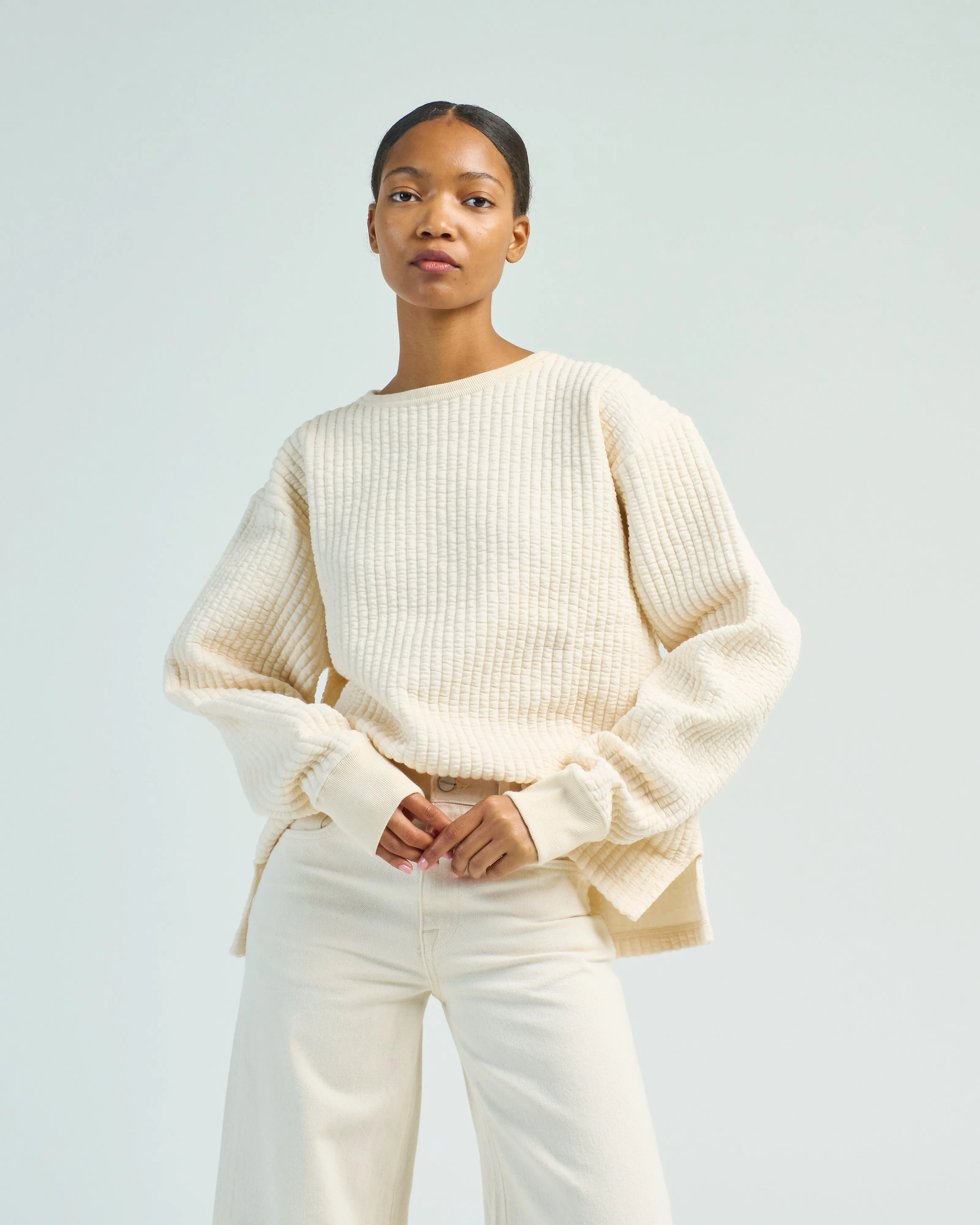 quilted crew neck top