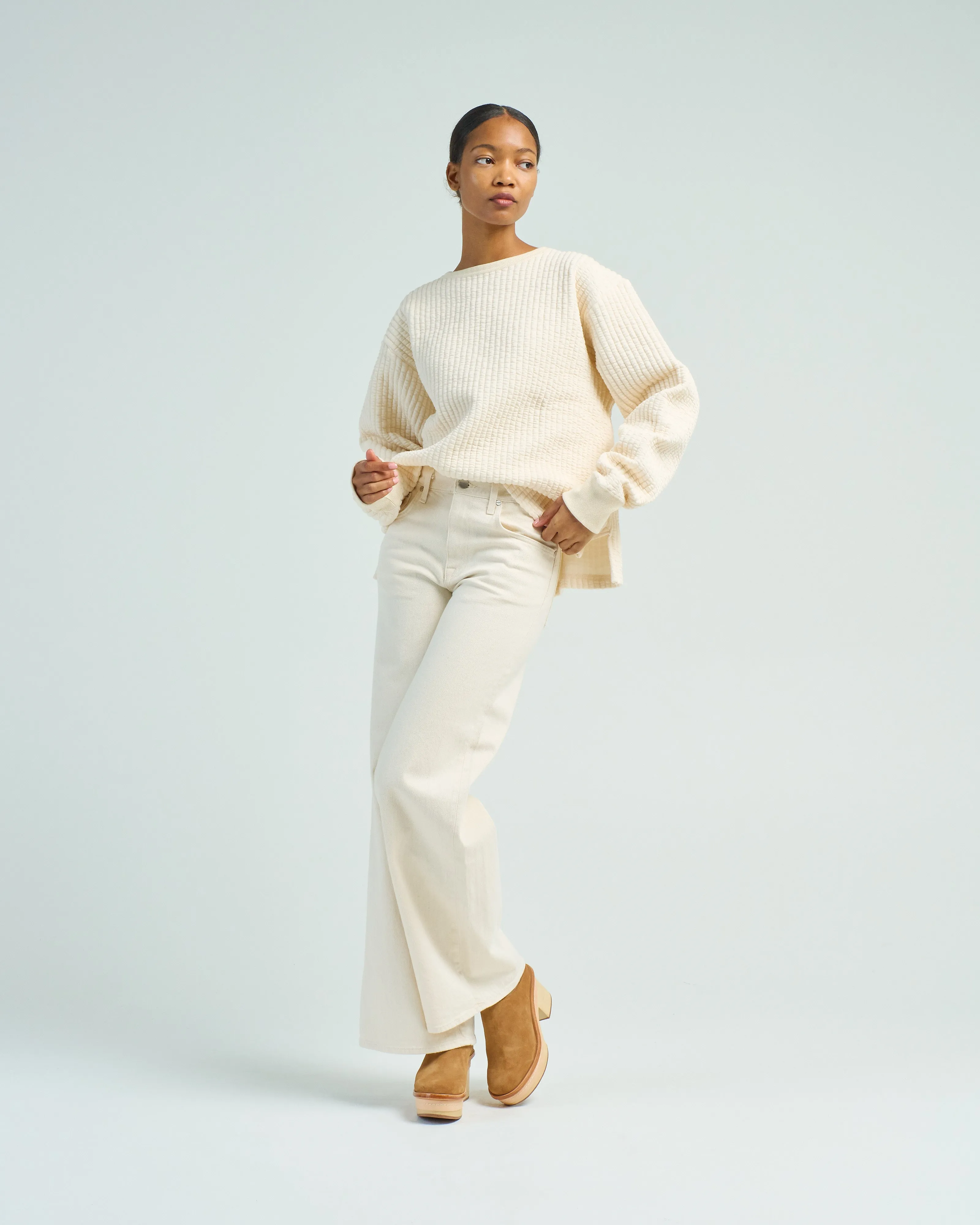 quilted crew neck top