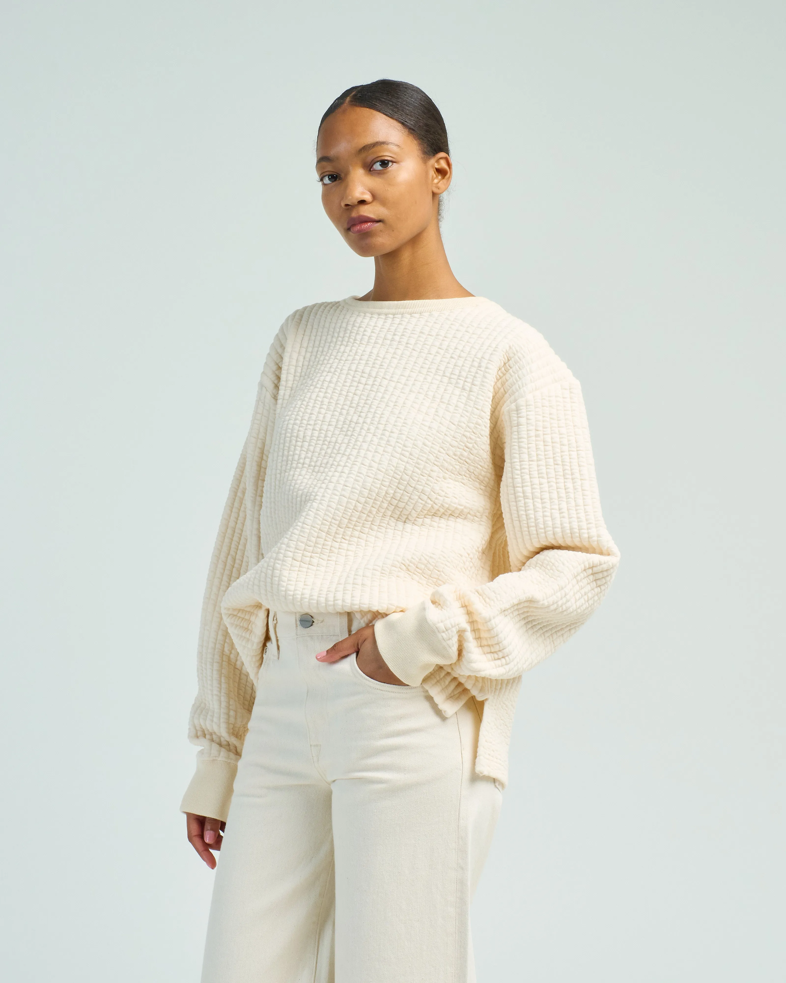 quilted crew neck top