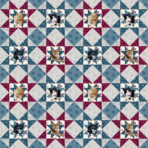 Quilted Kitties Blue