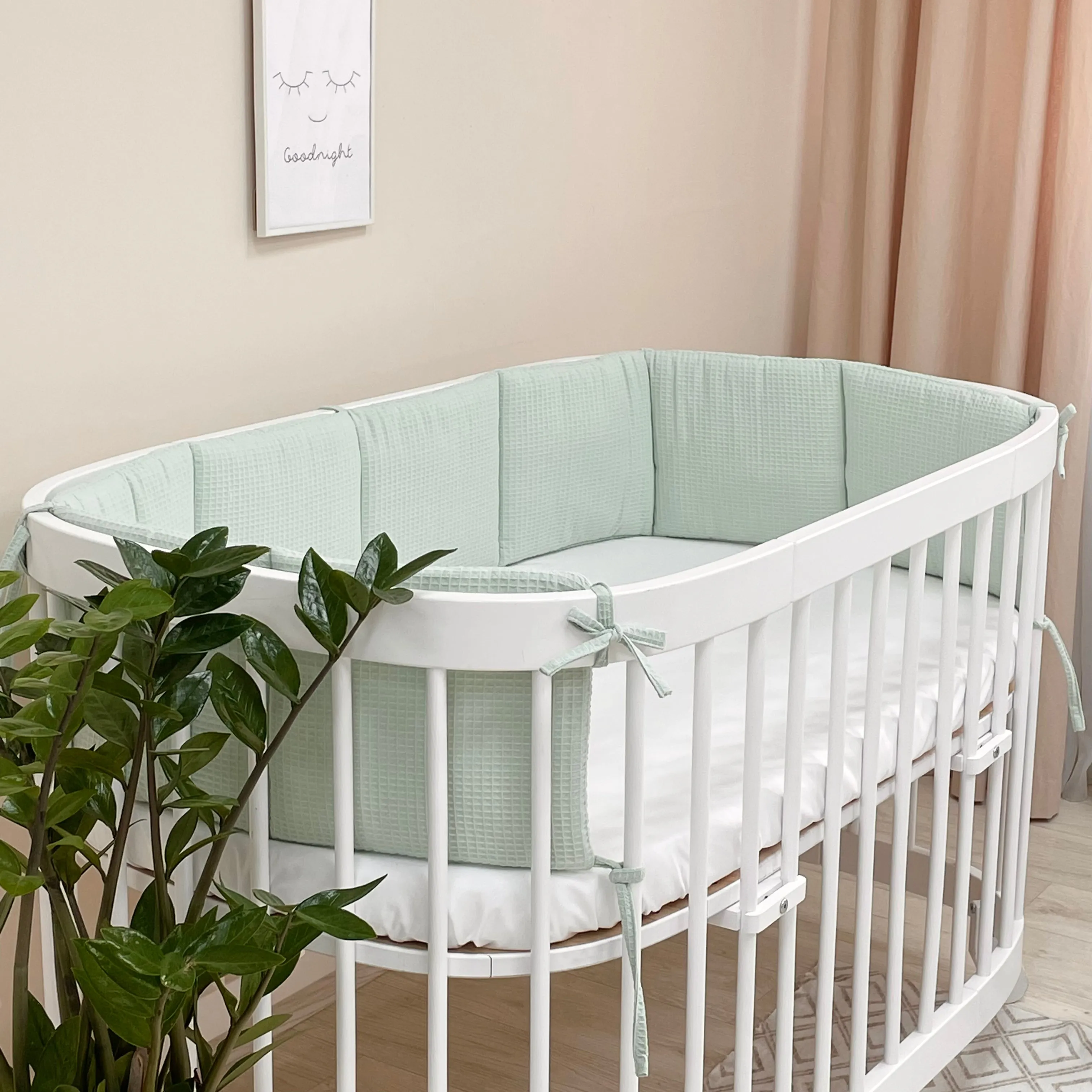Quilted waffle cot protective bumper mint