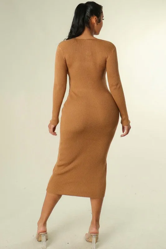 "Business Mama" Stretch Midi Dress - Camel