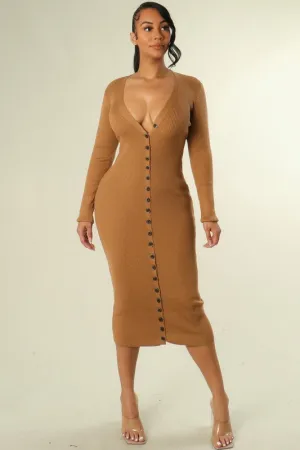 "Business Mama" Stretch Midi Dress - Camel
