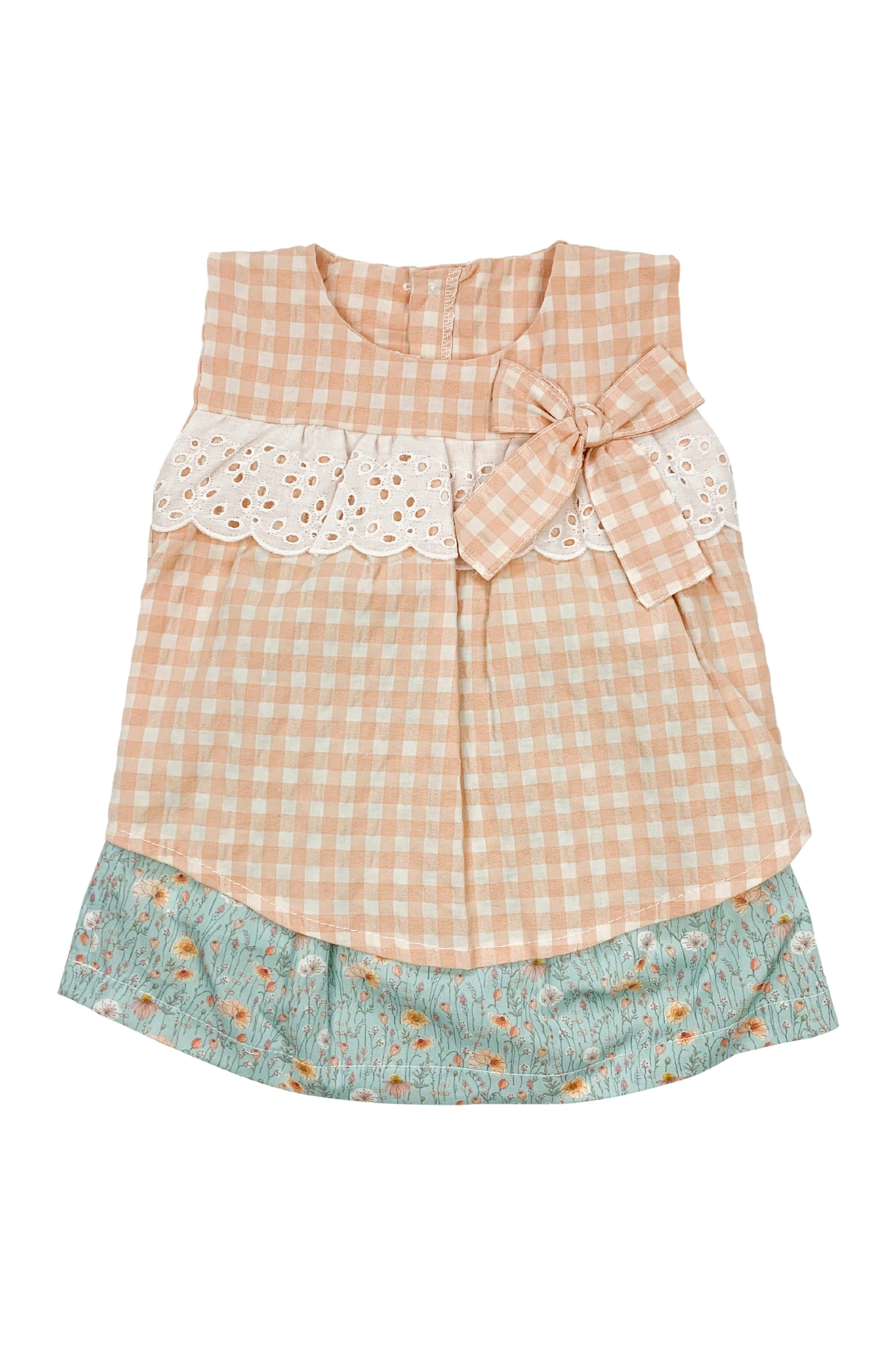 "Meadow" Peach Gingham Blouse & Sage Floral Skirt