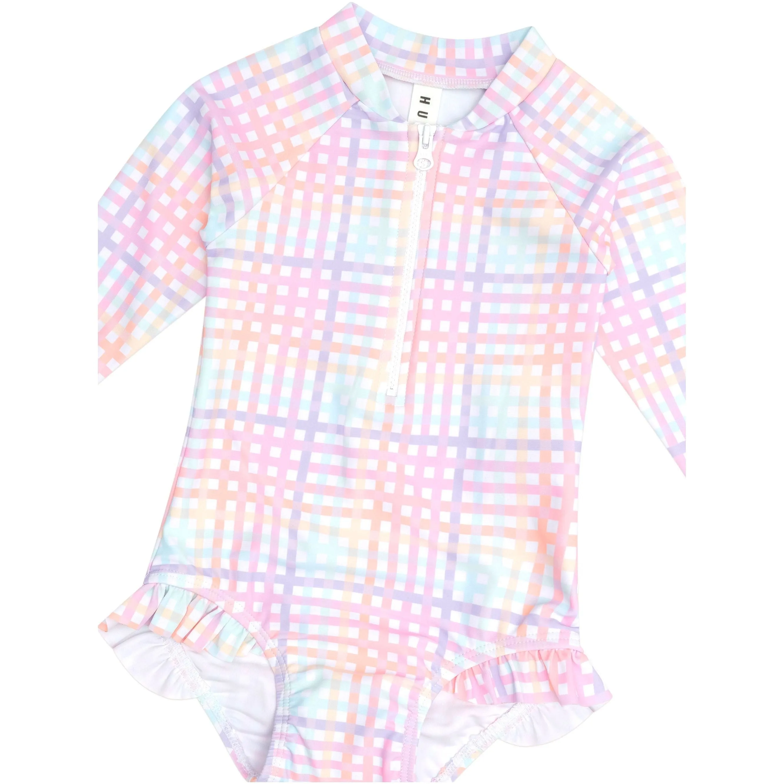 Rainbow Check Frill Zip Swimsuit