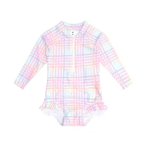 Rainbow Check Frill Zip Swimsuit