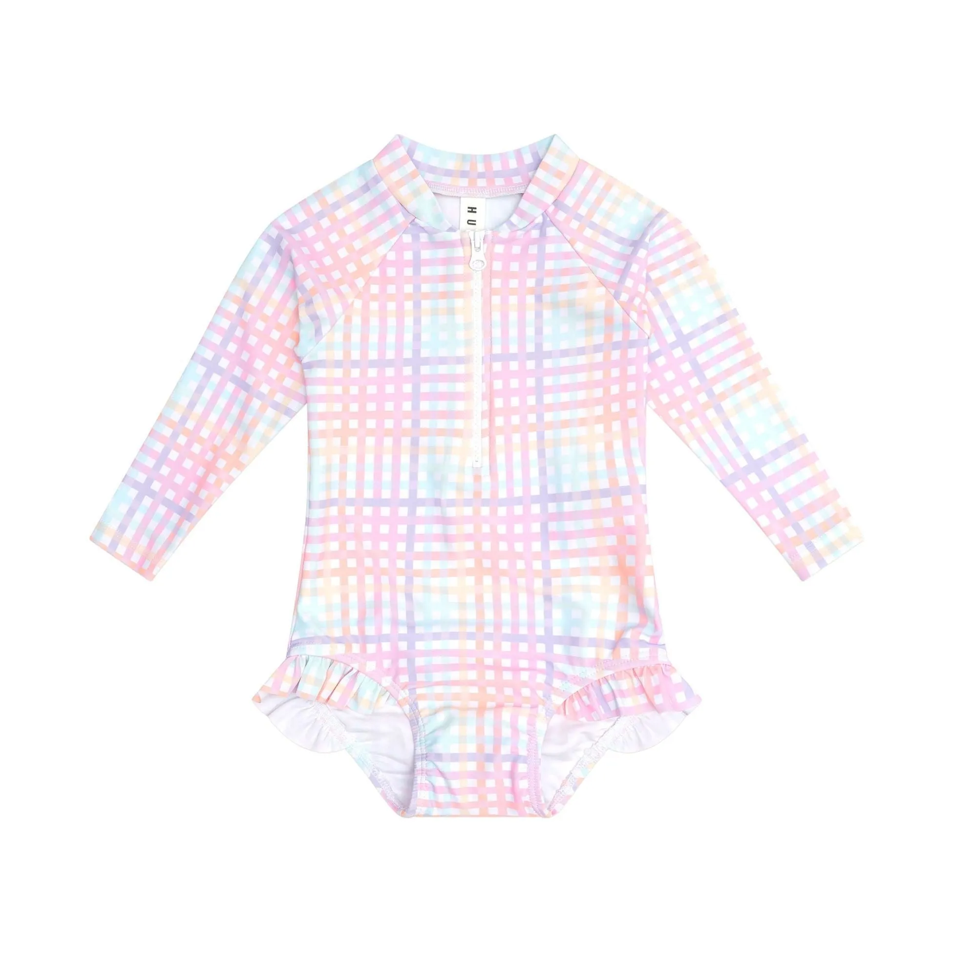 Rainbow Check Frill Zip Swimsuit