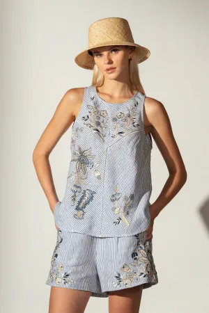 Ranna Gill - Chloe Round Neck Panel Tank - Multi Color