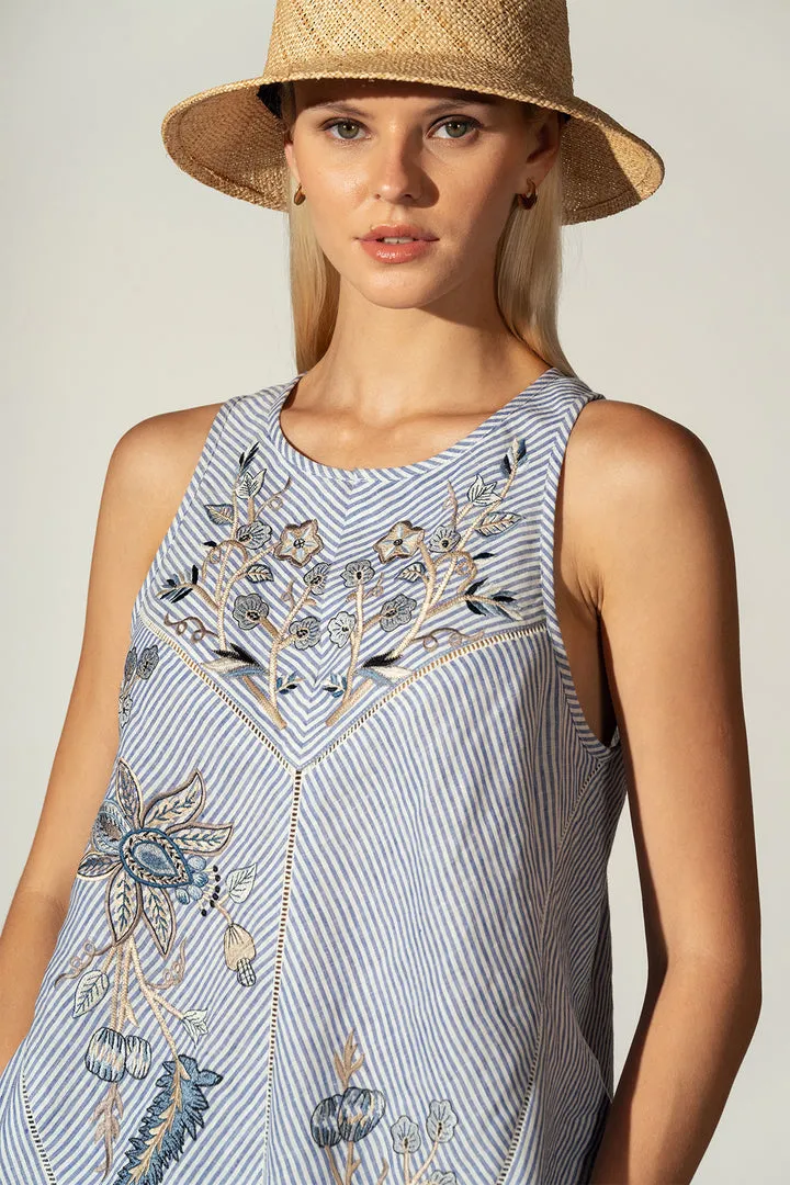 Ranna Gill - Chloe Round Neck Panel Tank - Multi Color