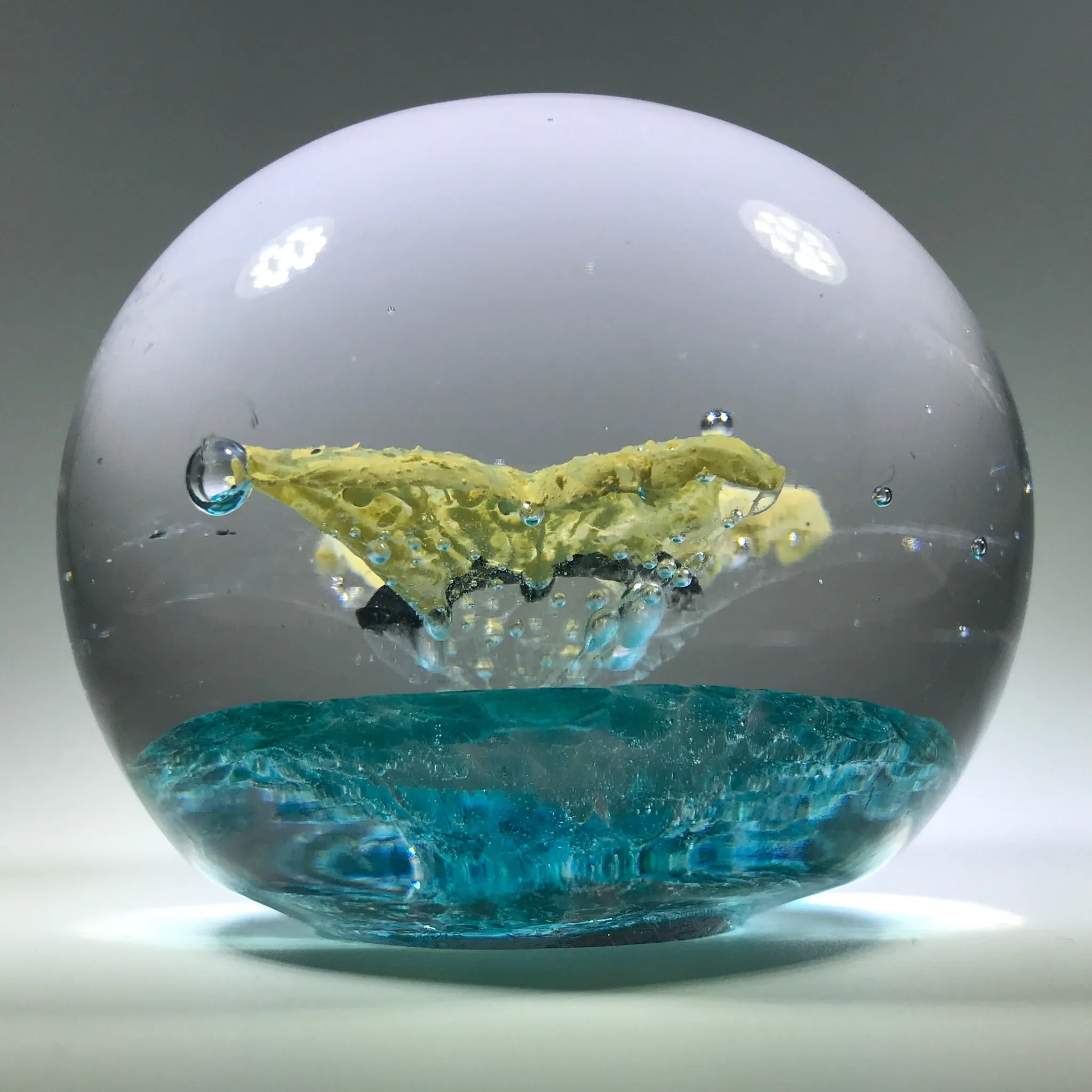 Rare Vintage Charles Degenhart Art Glass Paperweight Encased Yellow Butterfly