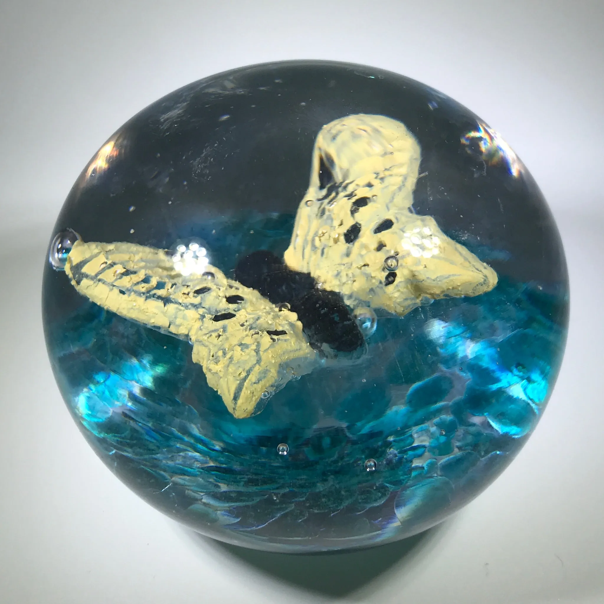 Rare Vintage Charles Degenhart Art Glass Paperweight Encased Yellow Butterfly