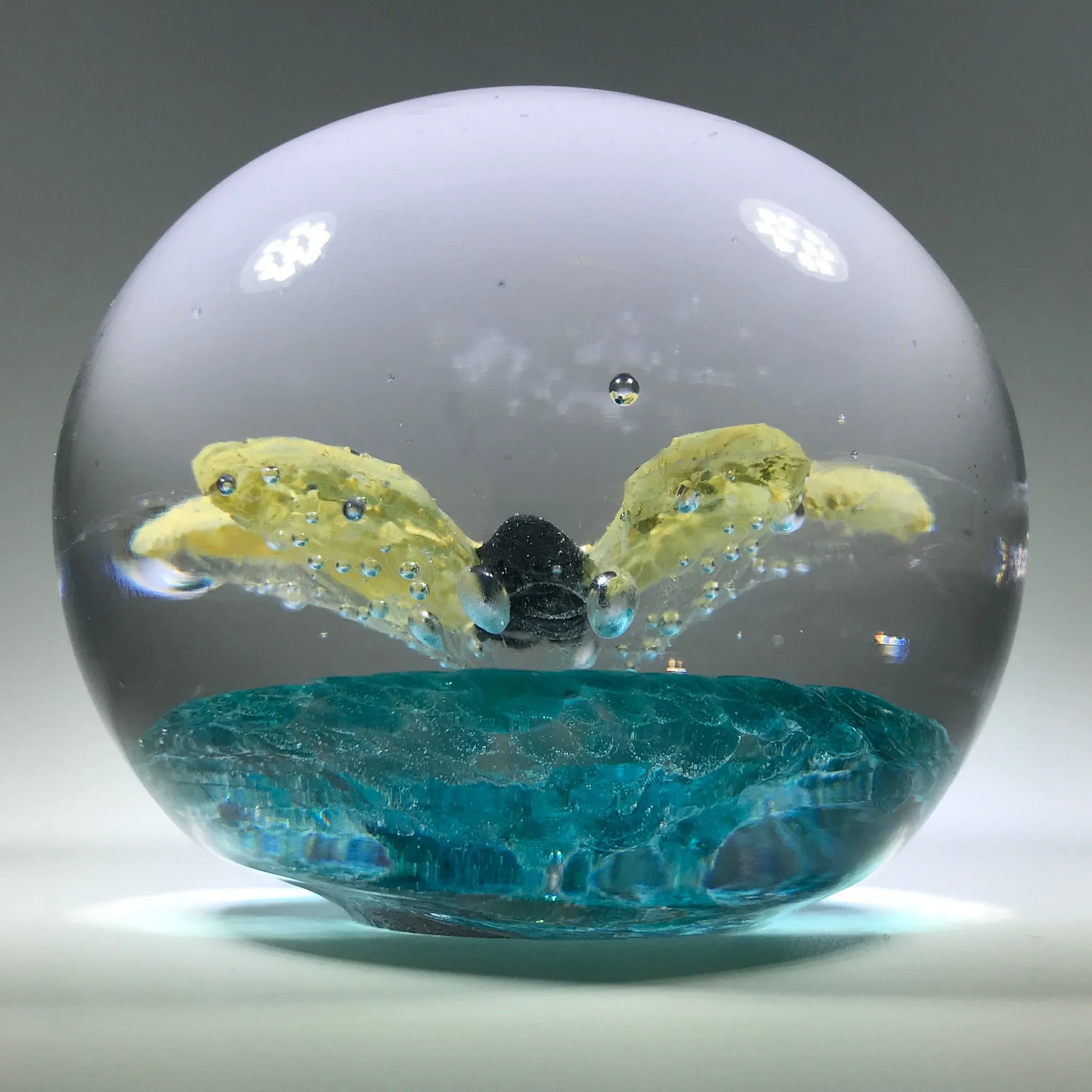 Rare Vintage Charles Degenhart Art Glass Paperweight Encased Yellow Butterfly