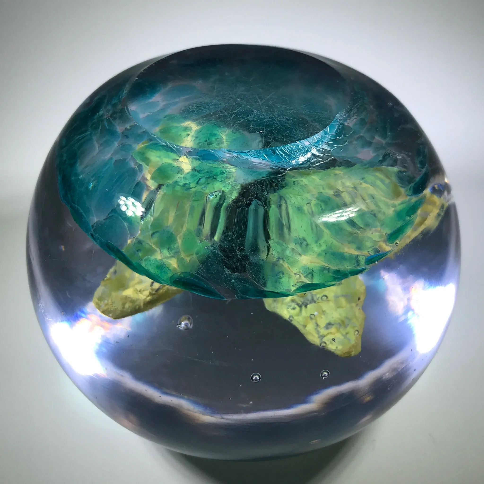 Rare Vintage Charles Degenhart Art Glass Paperweight Encased Yellow Butterfly
