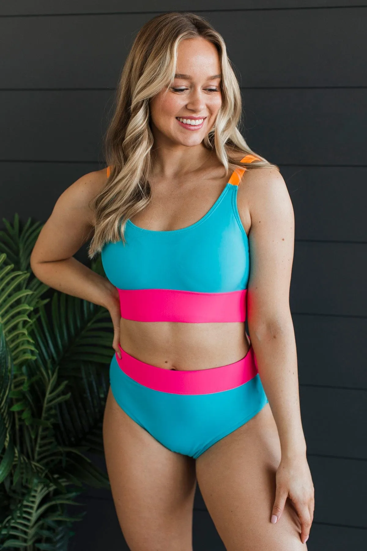 Ray Of Sunshine Swim Bottoms- Blue & Bright Pink