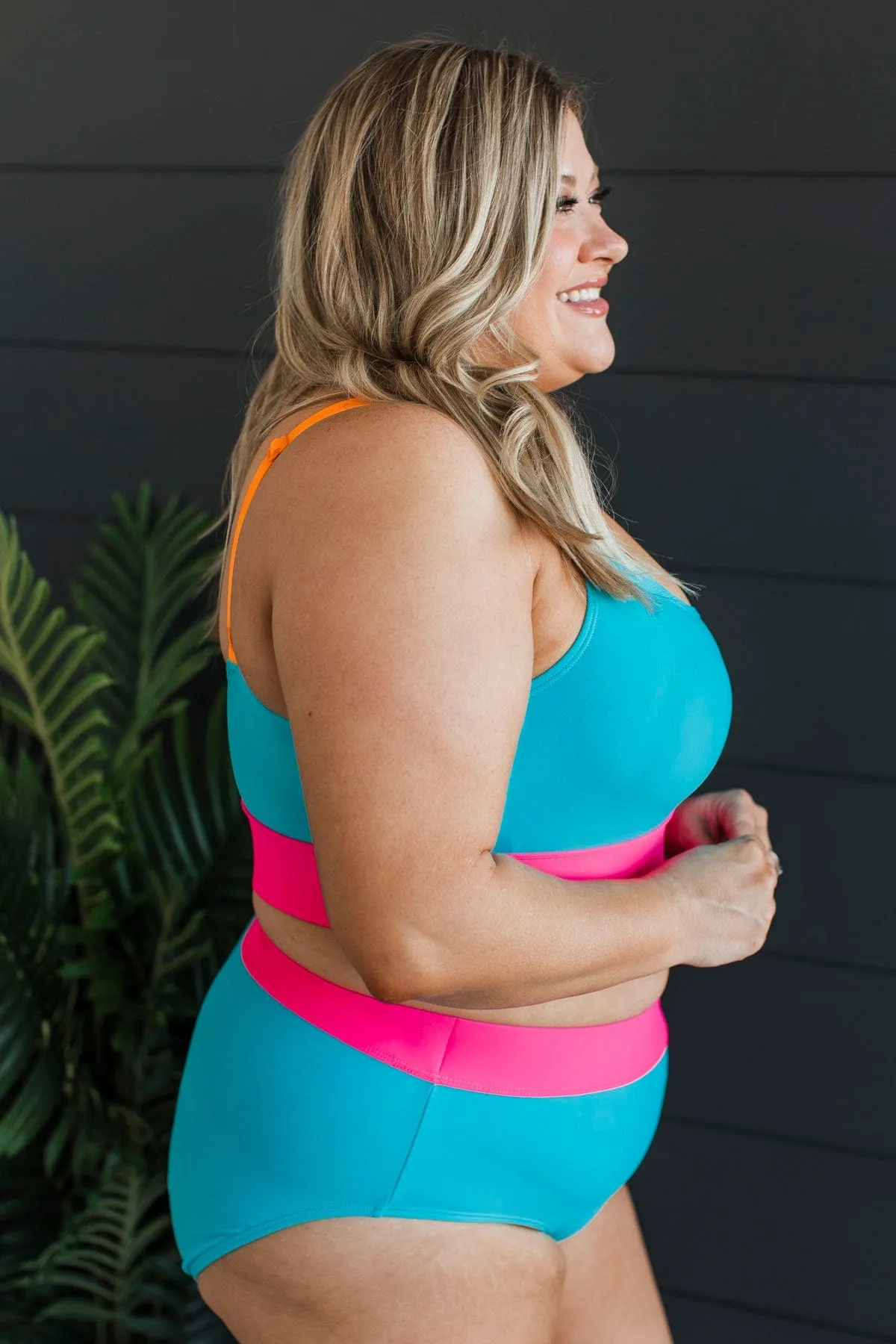 Ray Of Sunshine Swim Bottoms- Blue & Bright Pink