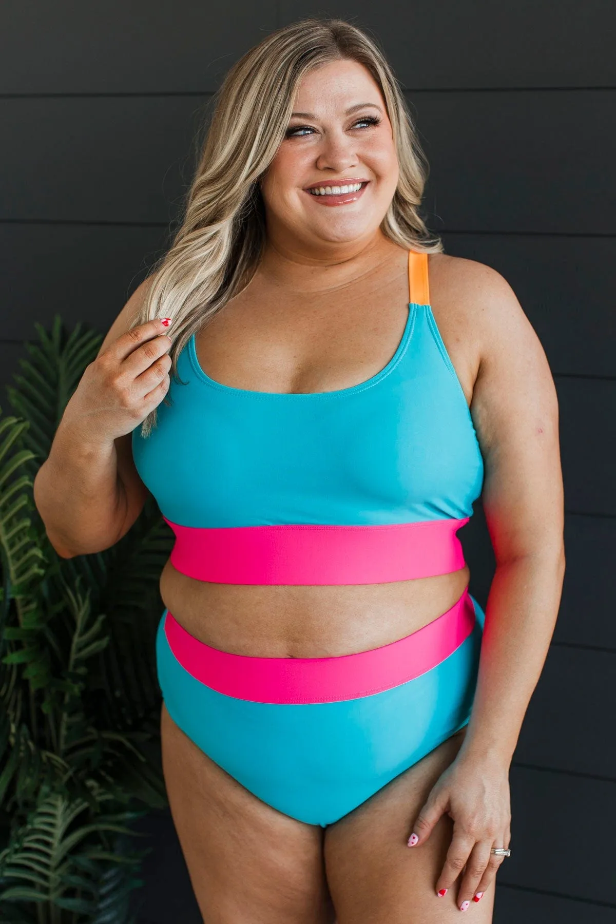 Ray Of Sunshine Swim Bottoms- Blue & Bright Pink
