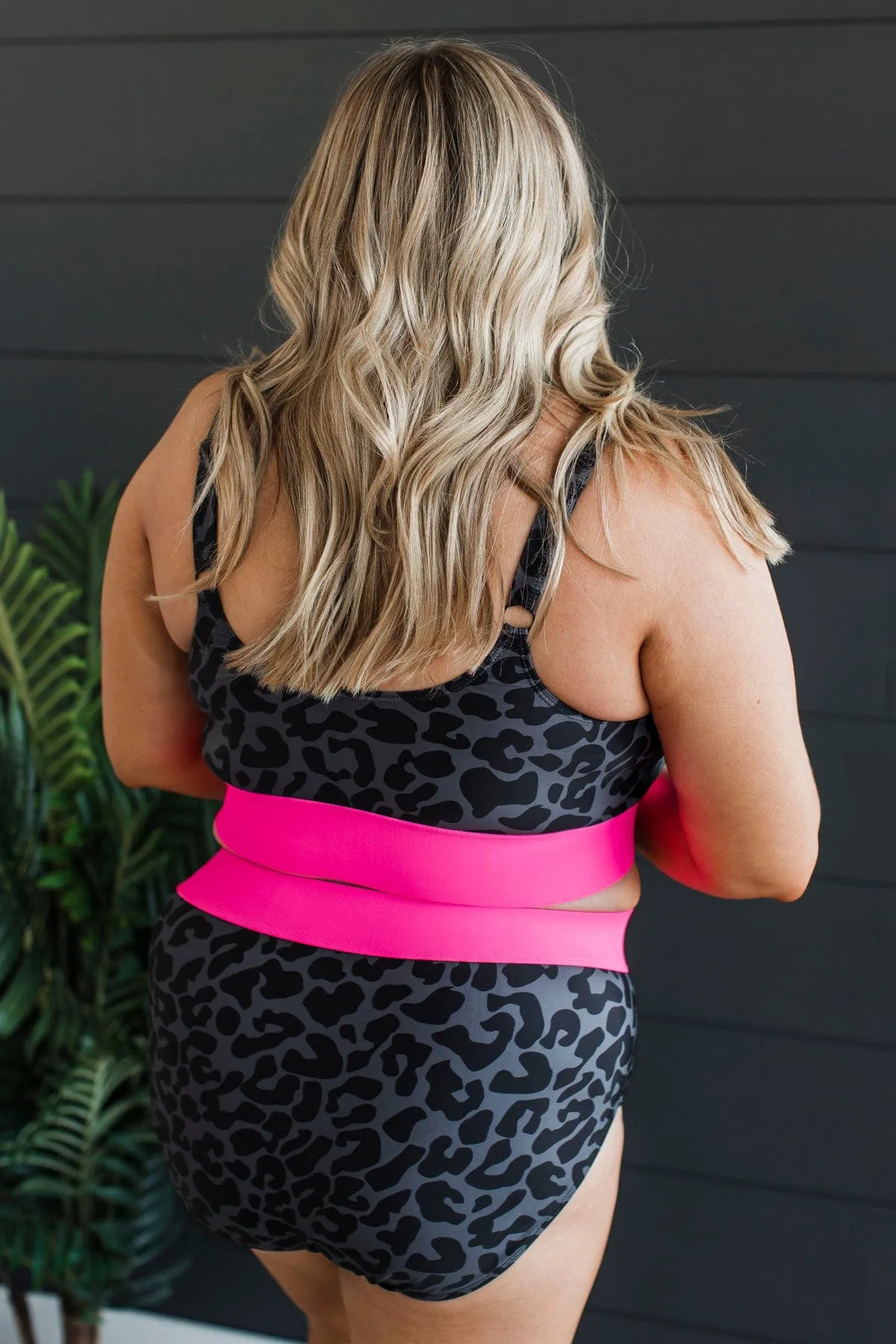 Ray Of Sunshine Swim Bottoms- Charcoal Leopard & Neon Pink