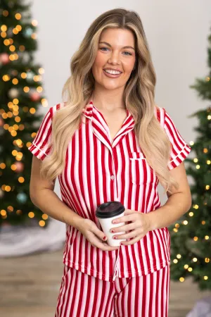 Red and White Stripe Pajama Top