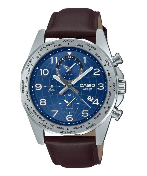 Reloj casual correa de cuero MTP-W500L-2AV