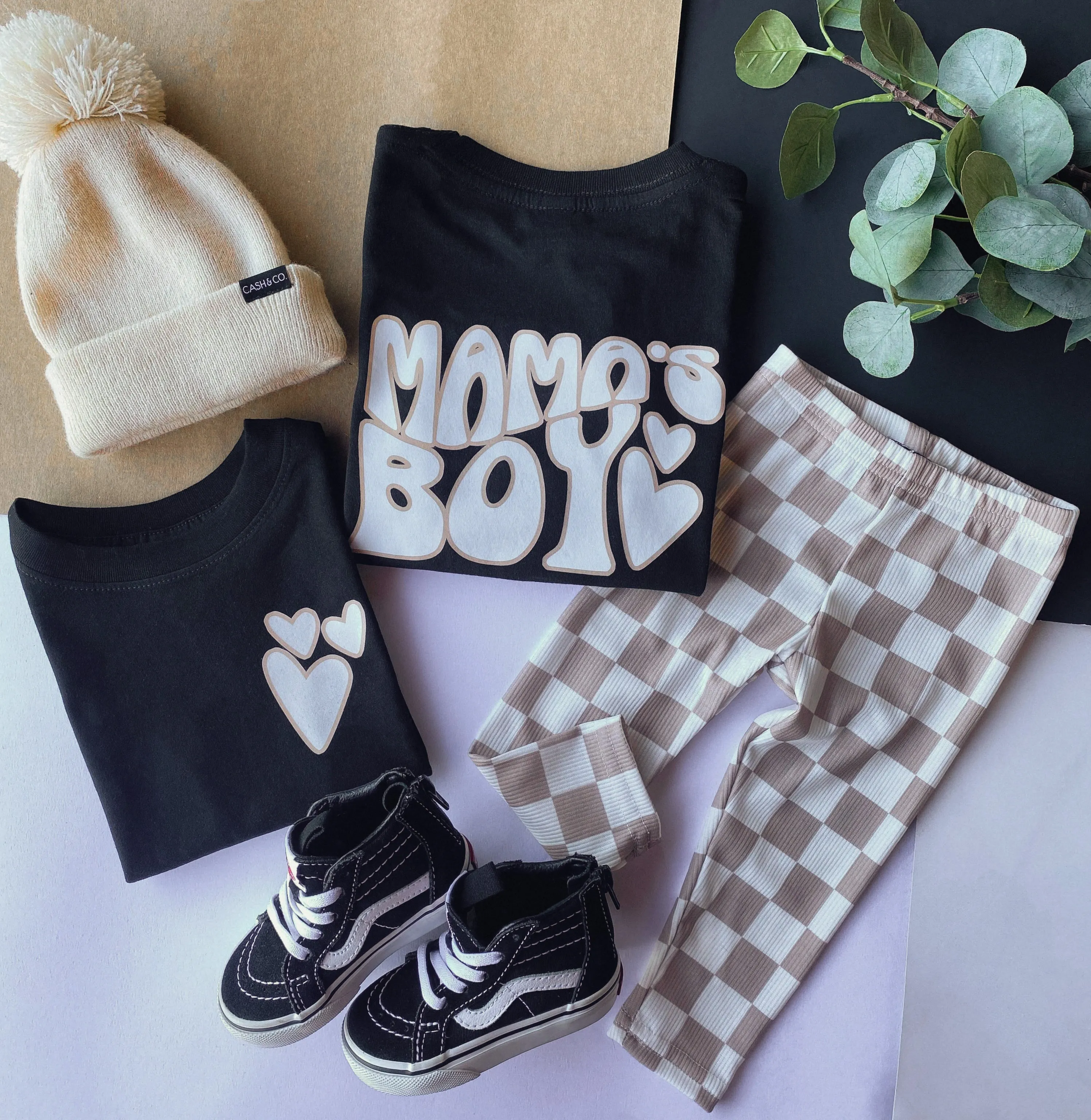 rib knit leggings - cream checker