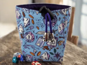 Role playing dice bag in light blue, TTRPG