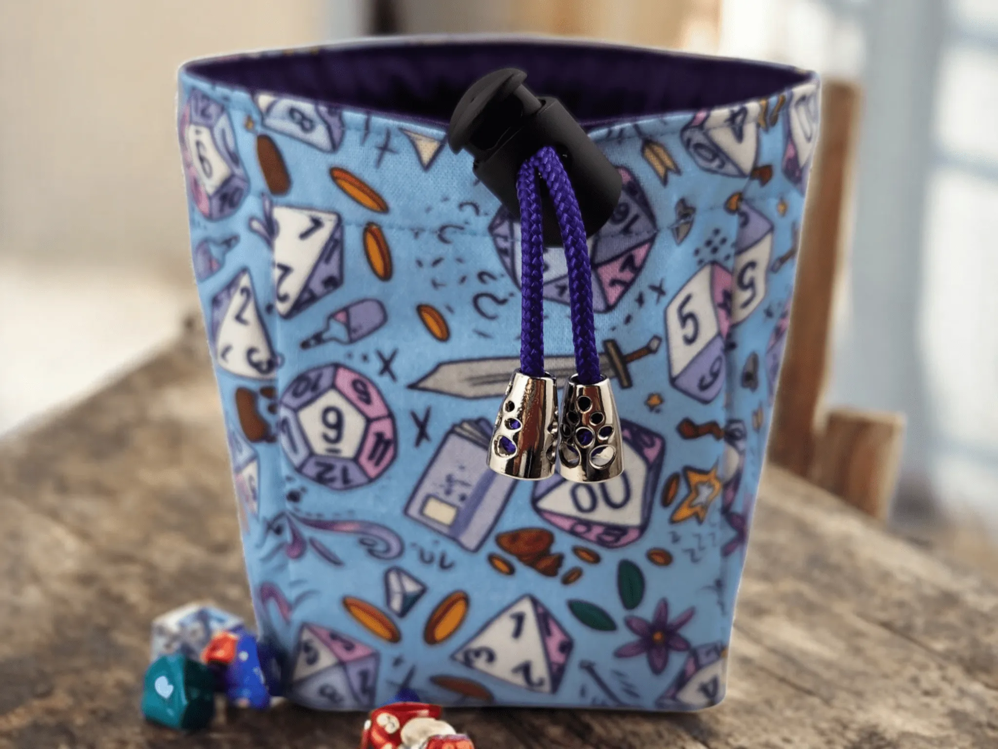 Role playing dice bag in light blue, TTRPG