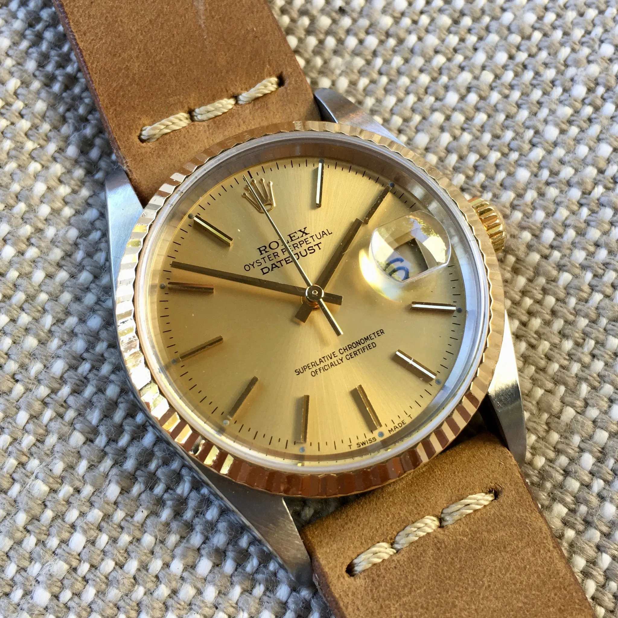 Rolex Datejust 16233 Champagne Stick Two Tone Cal. 3135 "K" Serial Watch