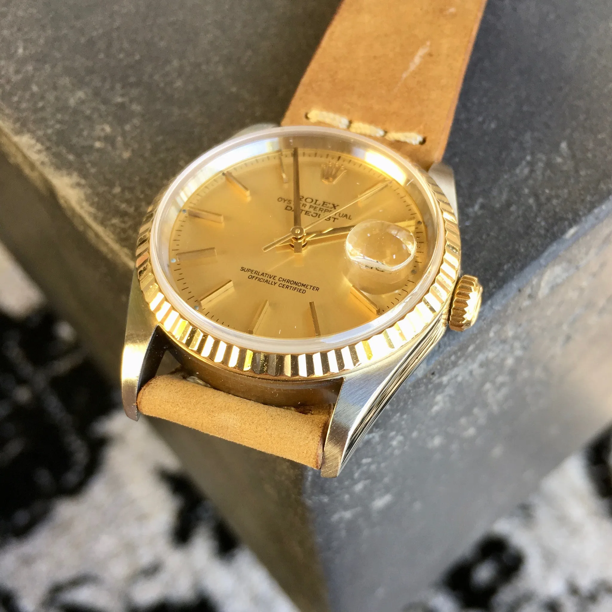 Rolex Datejust 16233 Champagne Stick Two Tone Cal. 3135 "K" Serial Watch