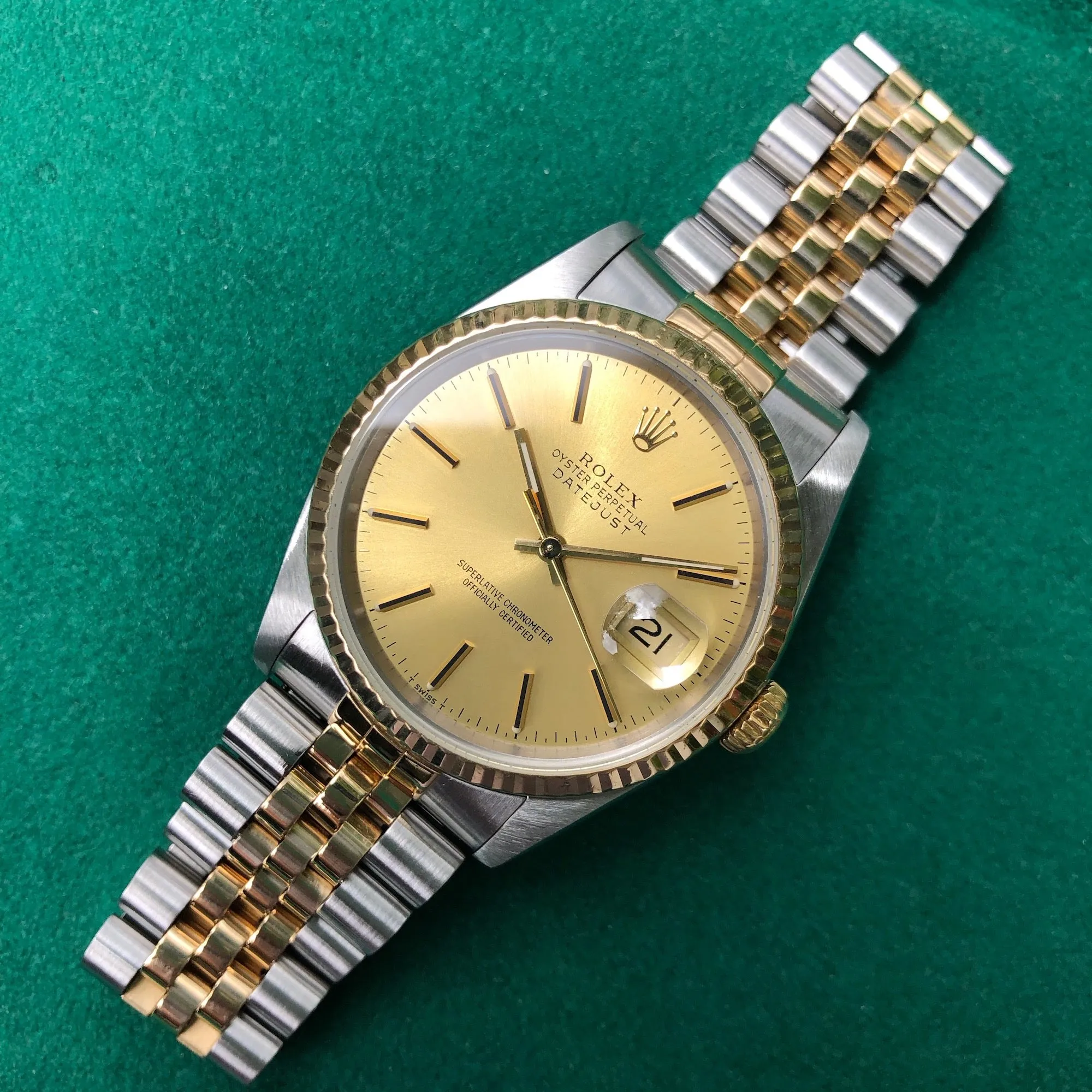 Rolex Datejust 16233 Two Tone Champagne Stick Automatic Wristwatch Box Papers Circa 1990