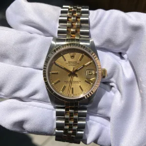 Rolex Datejust 68273 Mid Size Ladies Two Tone Tapestry Champagne Automatic Wristwatch Circa 1995