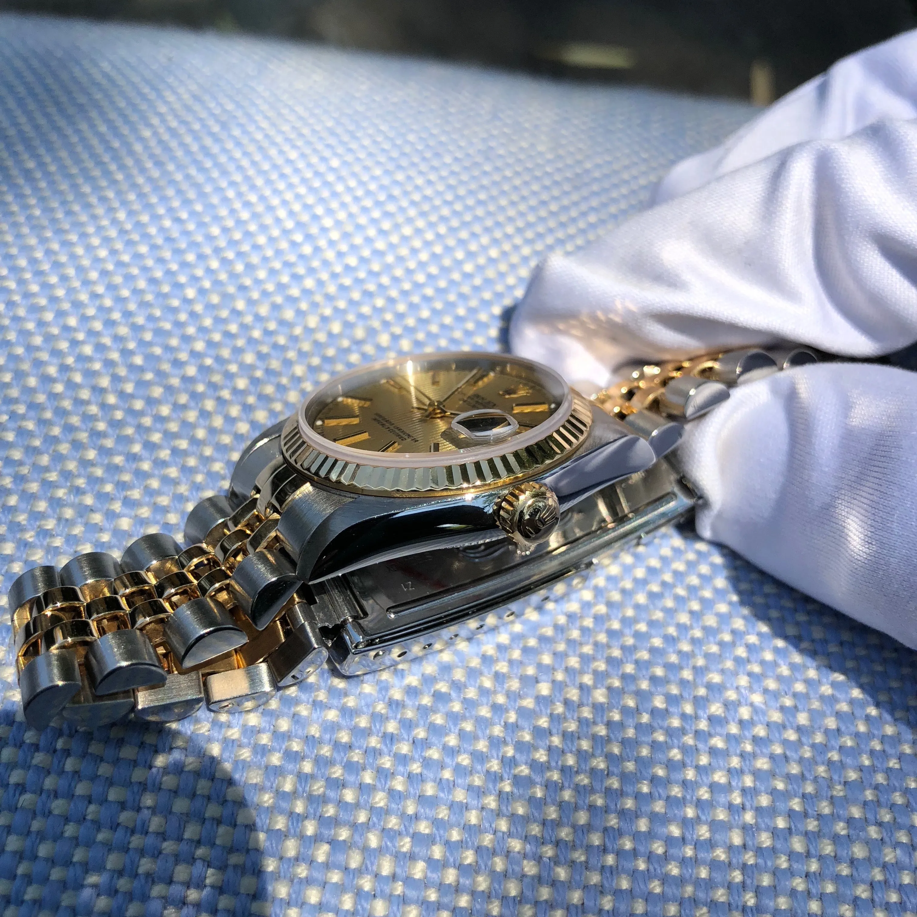 Rolex Datejust 68273 Mid Size Ladies Two Tone Tapestry Champagne Automatic Wristwatch Circa 1995