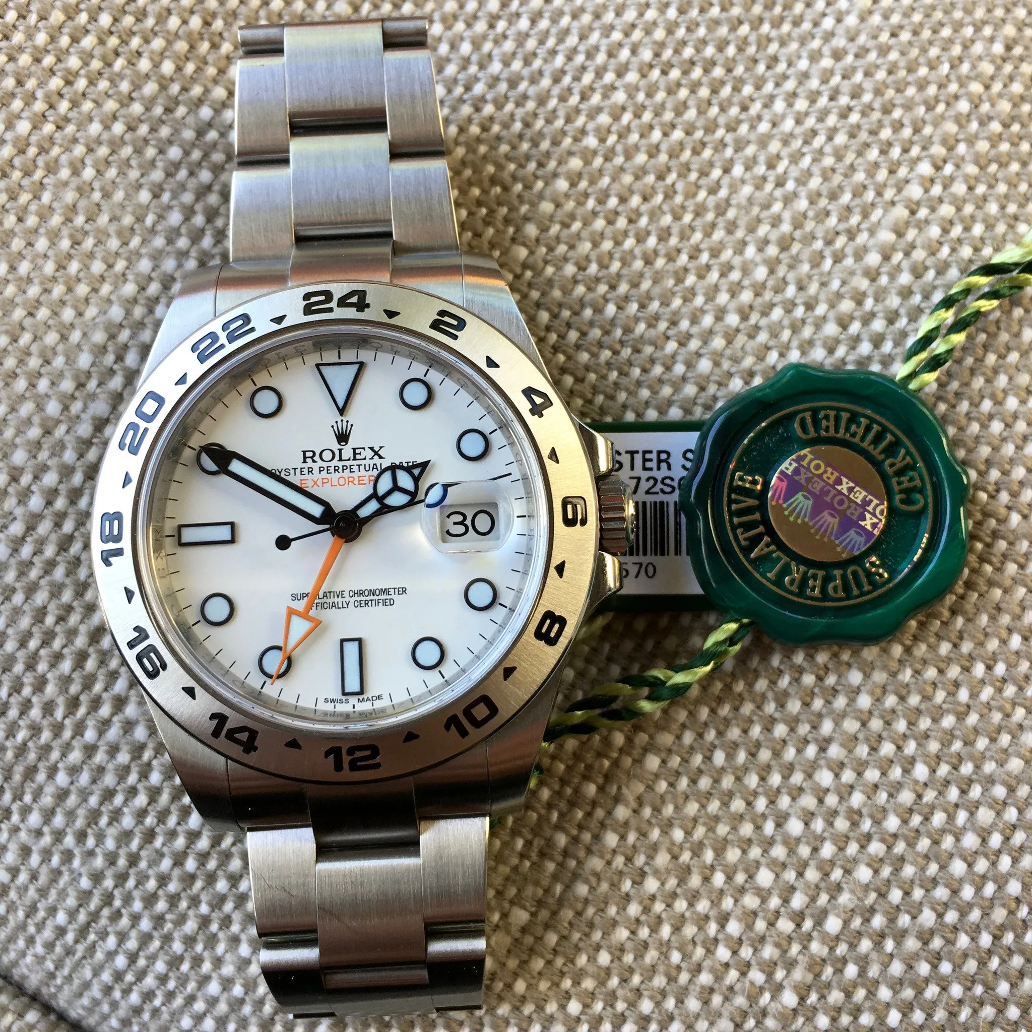 Rolex Explorer II 216570 White Steel GMT Random Serial Oyster Wristwatch 2015 Box Papers
