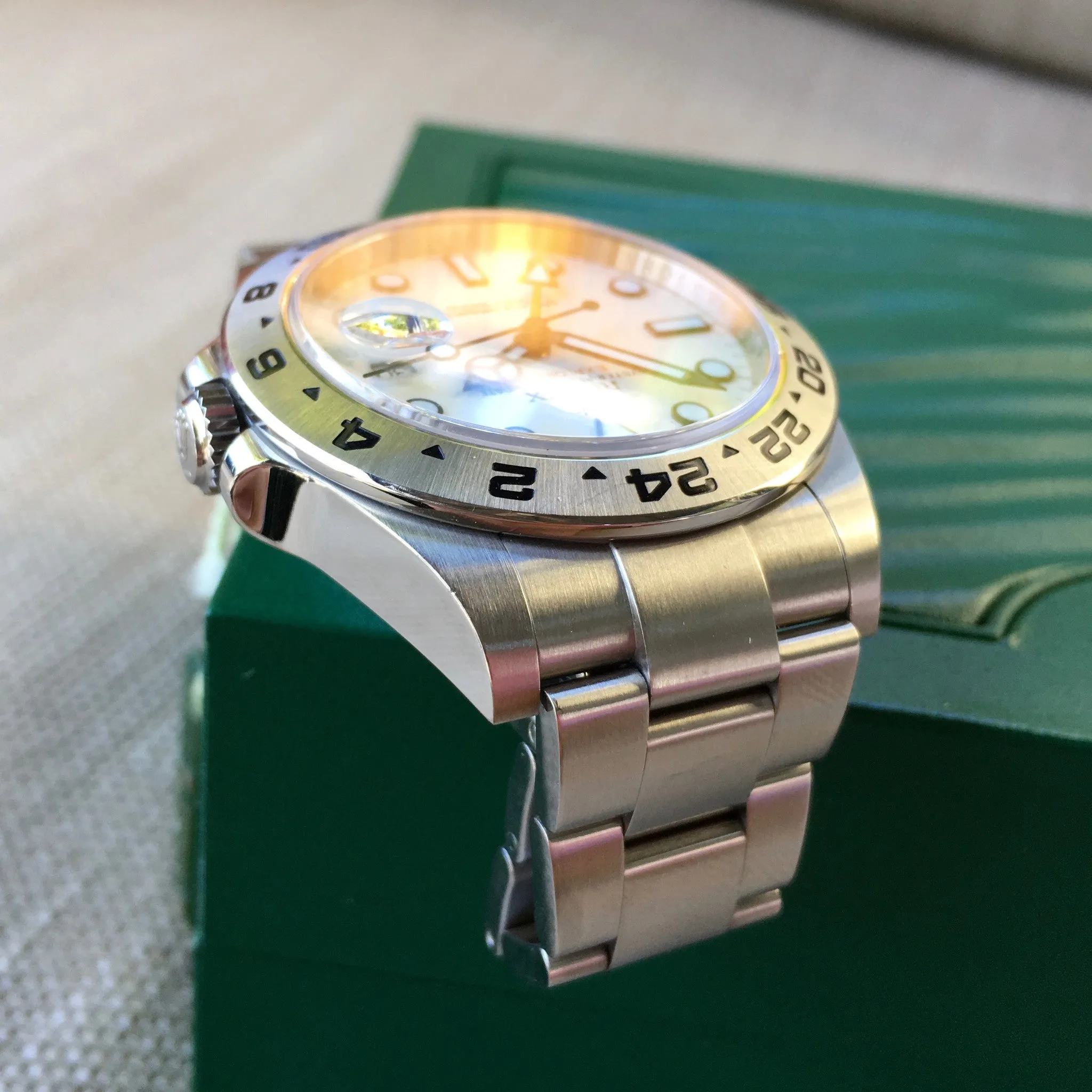 Rolex Explorer II 216570 White Steel GMT Random Serial Oyster Wristwatch 2015 Box Papers