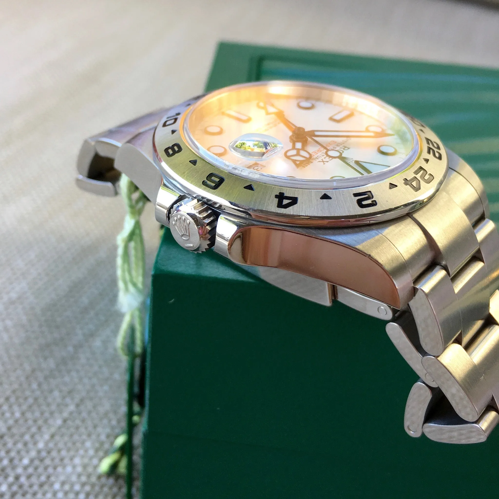Rolex Explorer II 216570 White Steel GMT Random Serial Oyster Wristwatch 2015 Box Papers