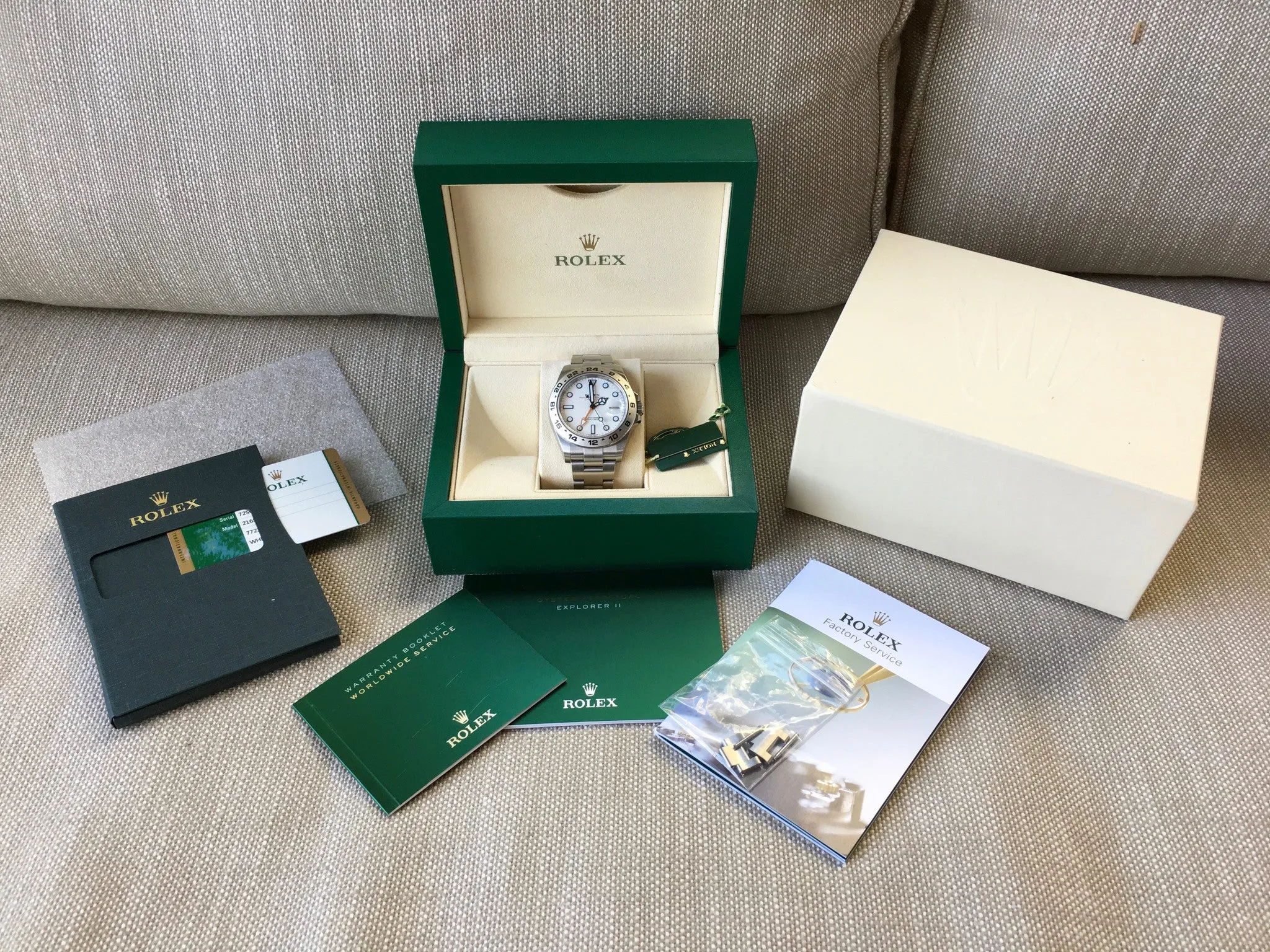 Rolex Explorer II 216570 White Steel GMT Random Serial Oyster Wristwatch 2015 Box Papers