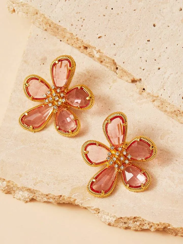ROMANCE  FLOWER DANGLE DROP EARRINGS - ROSE PINK
