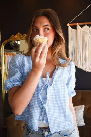 Rosie Gingham Tie Blouse- Sky Blue