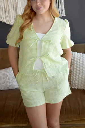 Rosie Gingham Tie Shorts- Lime