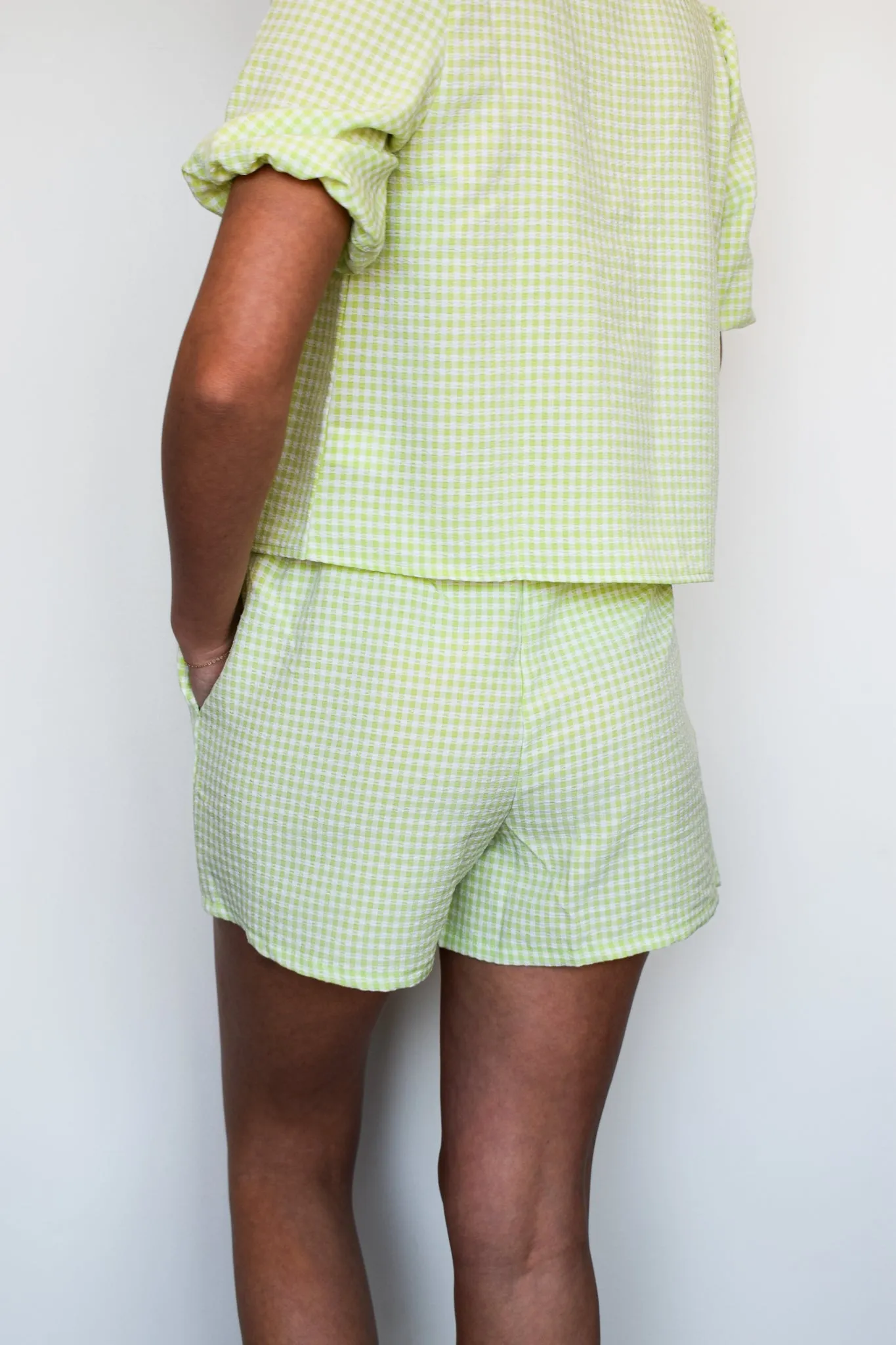 Rosie Gingham Tie Shorts- Lime