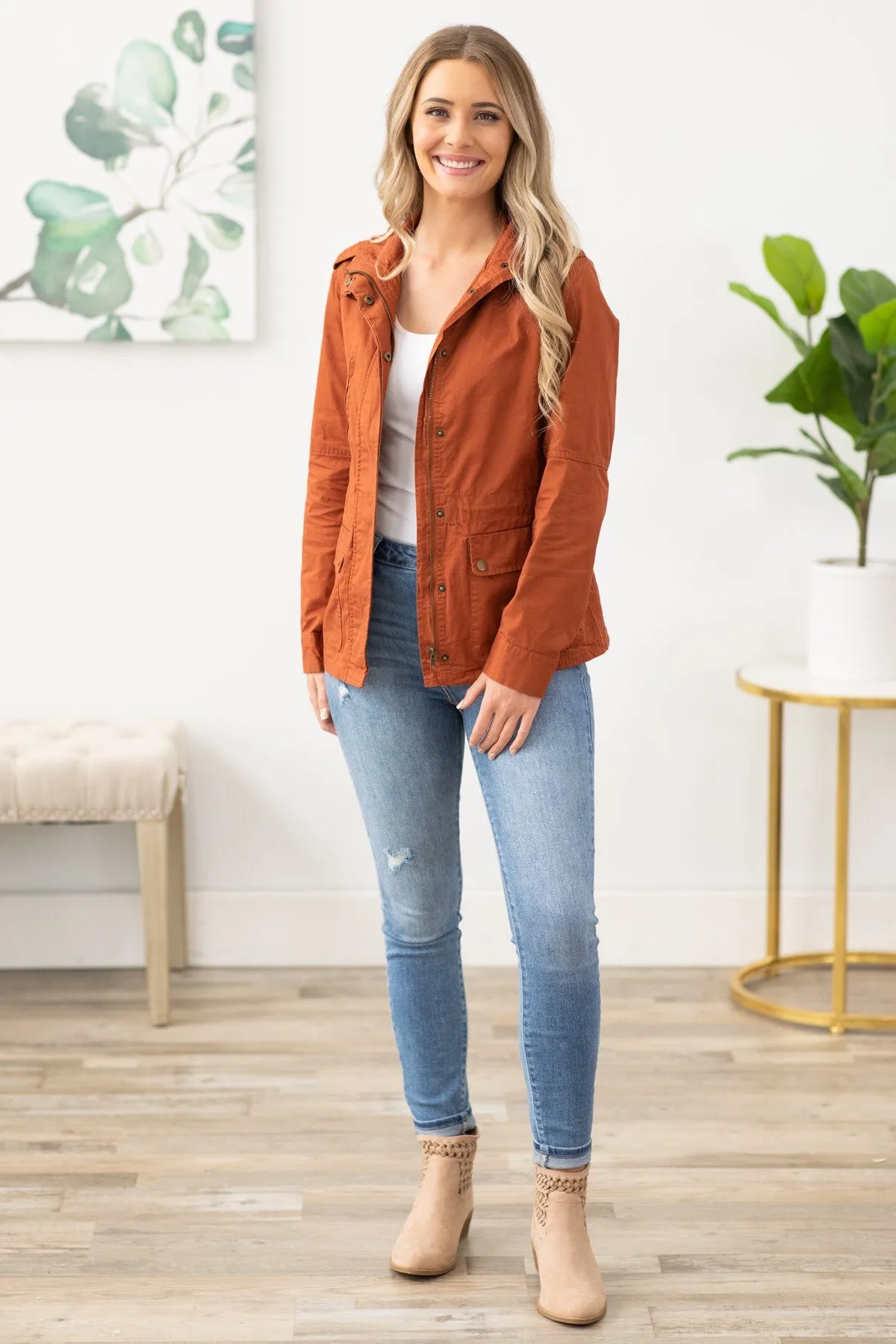 Rust Zipper Chest Pocket Utility Jacket