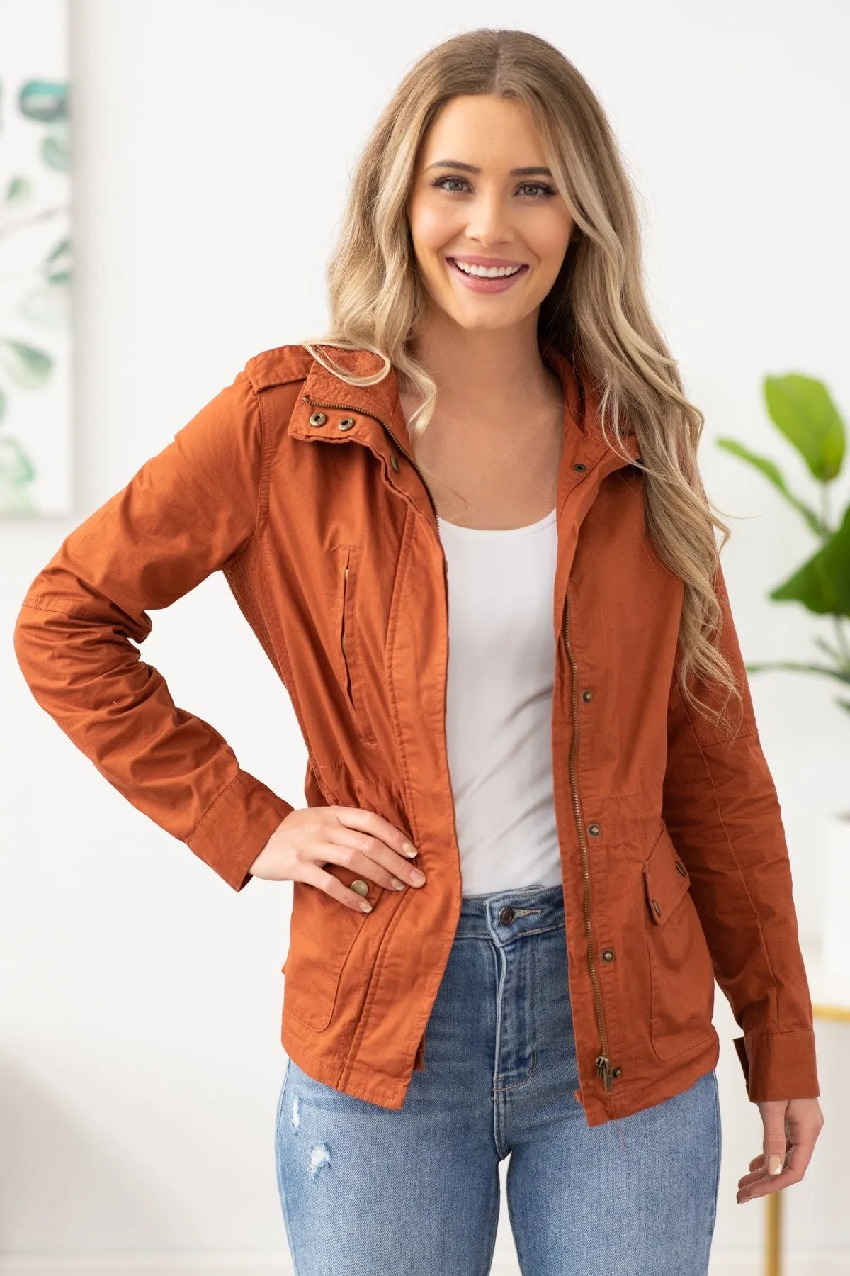Rust Zipper Chest Pocket Utility Jacket