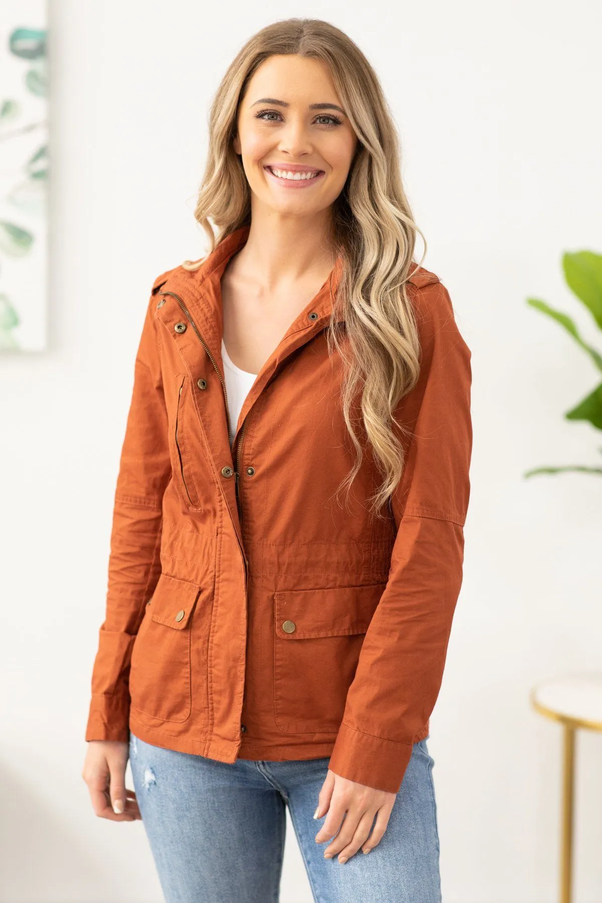 Rust Zipper Chest Pocket Utility Jacket