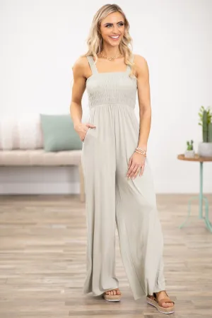 Sage Smocked Bodice Knit Jumpsuit