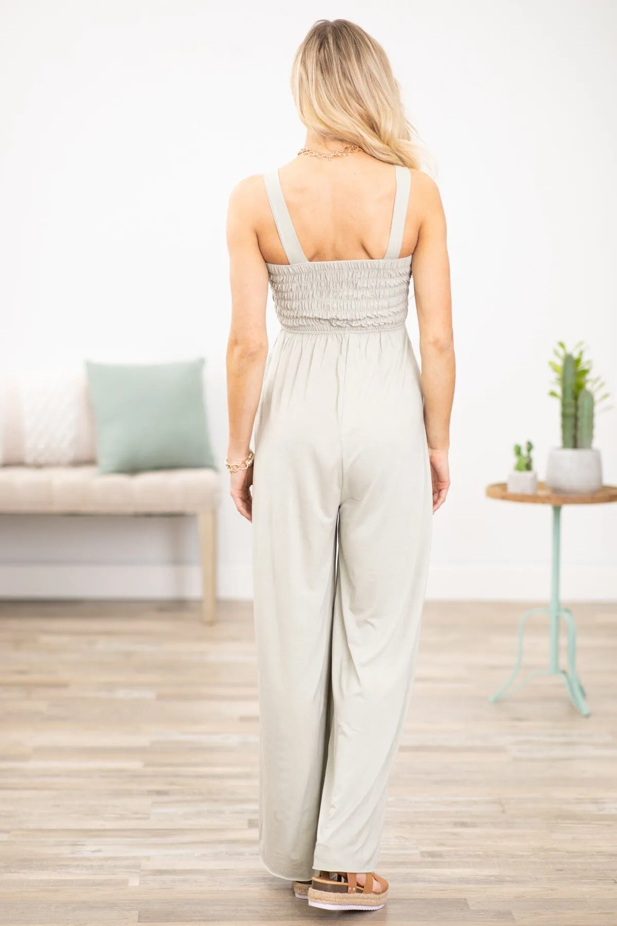 Sage Smocked Bodice Knit Jumpsuit
