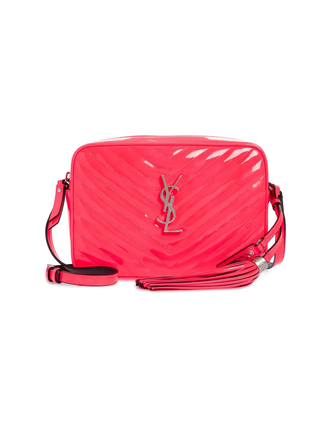 Saint Laurent Neon Pink Matelasse Patent Leather Lou Crossbody Camera Bag